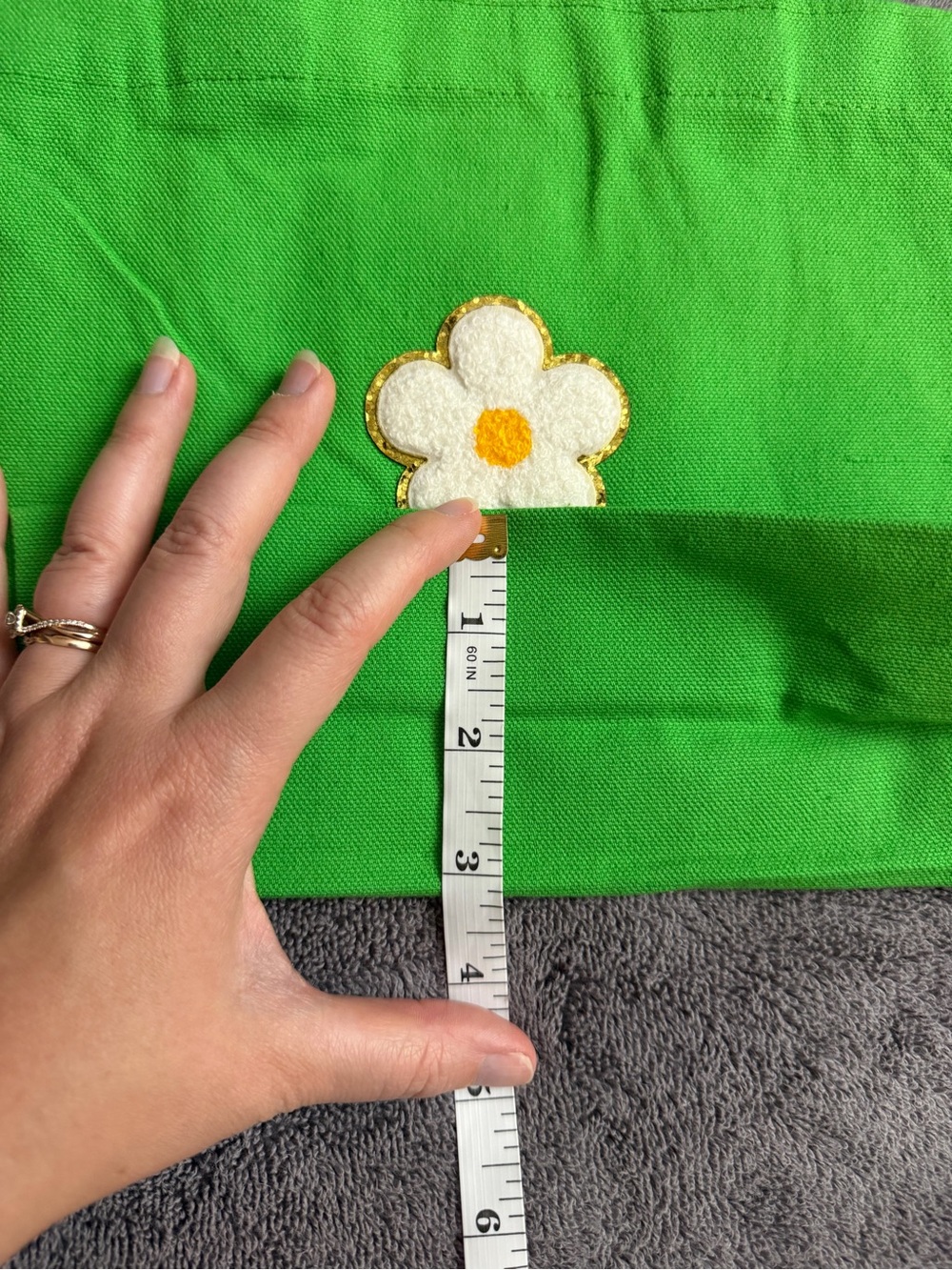 Reusable Canvas Gift Bag - Green Canvas Tote with Daisy Patch - Picture 5 of 7